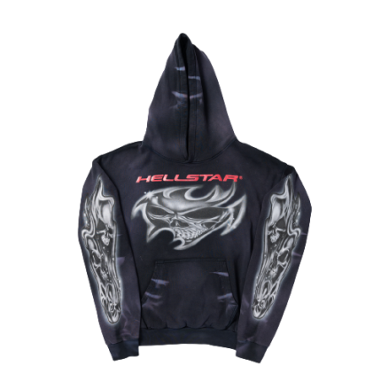 Black-Hellstar Airbrushed Skull Hoodie